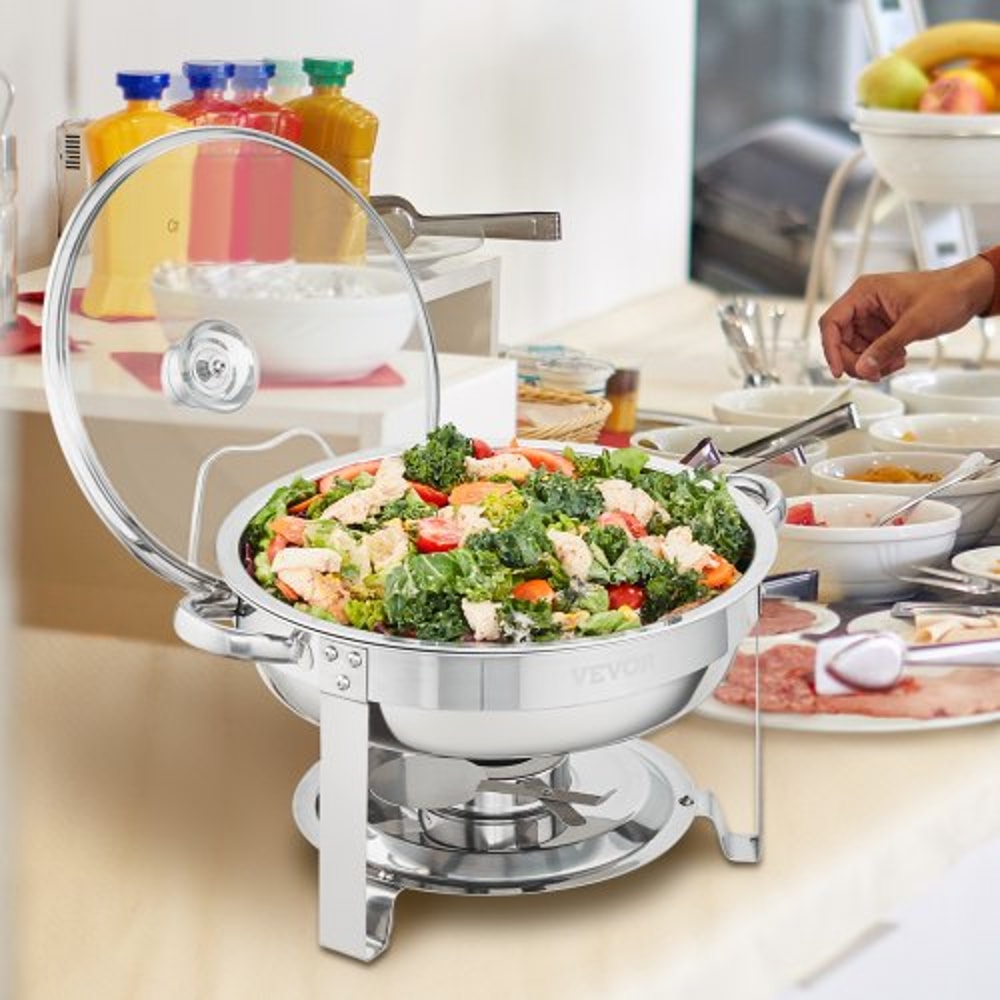 Chafing Dish Buffet Set Stainless Steel Round Food Warmers With Glass Lid 5