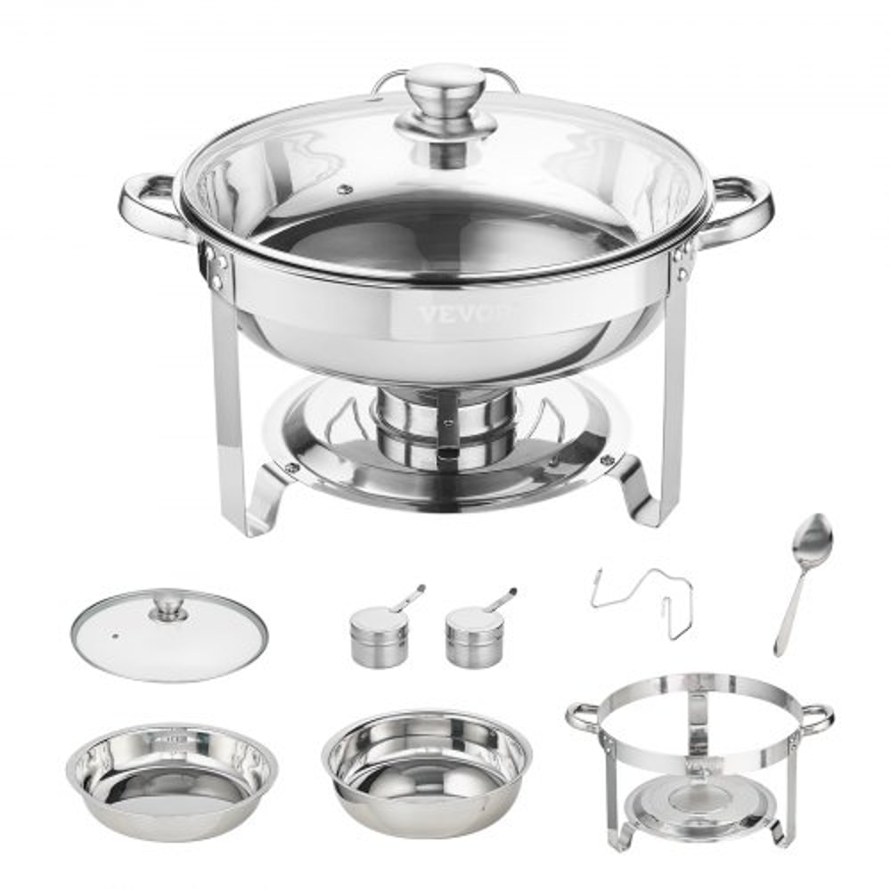 Chafing Dish Buffet Set Stainless Steel Round Food Warmers With Glass Lid 9