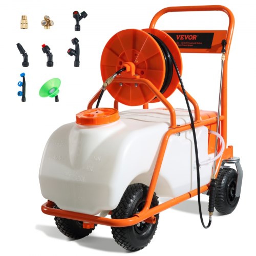 Battery Powered Lawn Sprayer Cart with Wheels, Adjustable Garden Sprayer with Nozzles