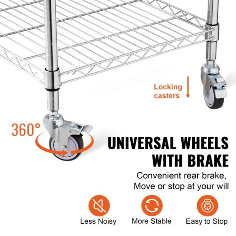 Heavy Duty Rolling Utility Cart With Wheels High Capacity Adjustable Steel Storage Trolley 4