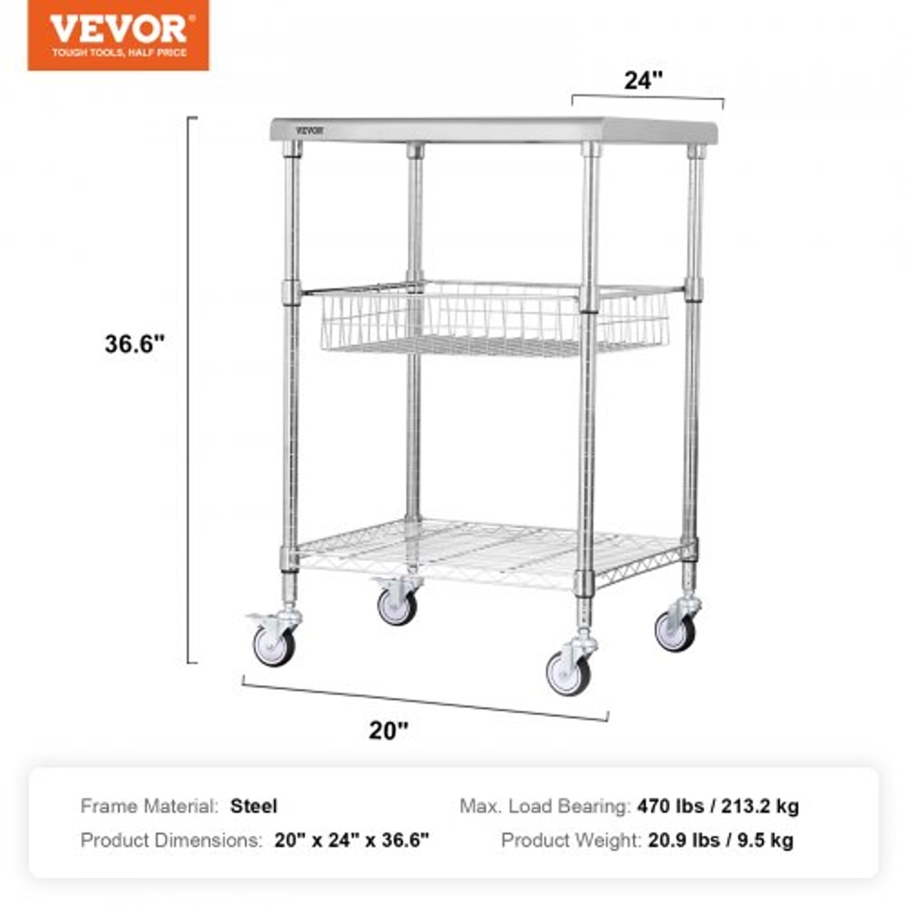 Heavy Duty Rolling Utility Cart With Wheels High Capacity Adjustable Steel Storage Trolley 7