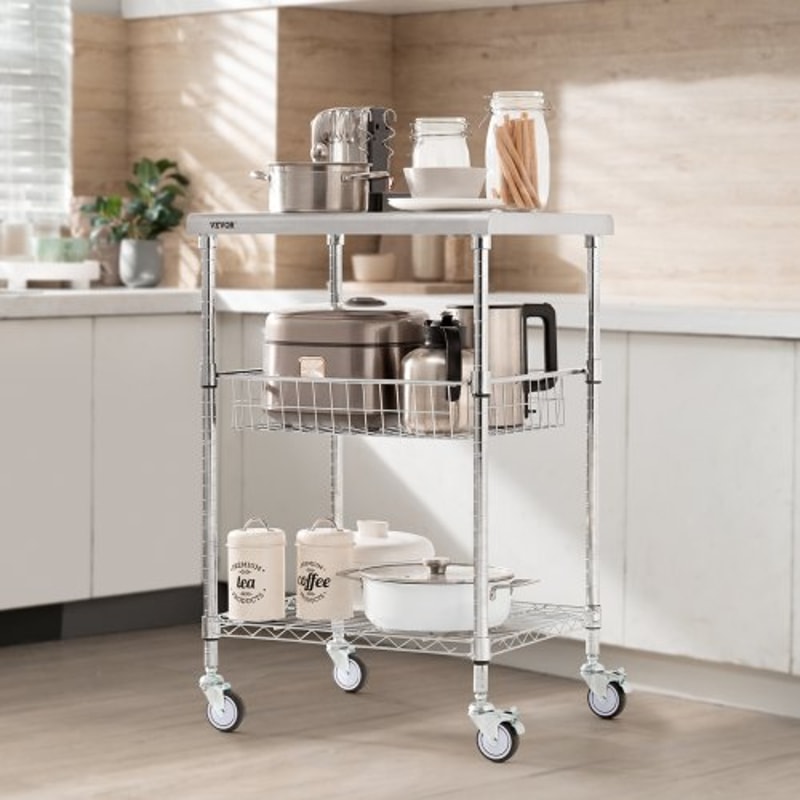 Heavy Duty Rolling Utility Cart With Wheels High Capacity Adjustable Steel Storage Trolley 6
