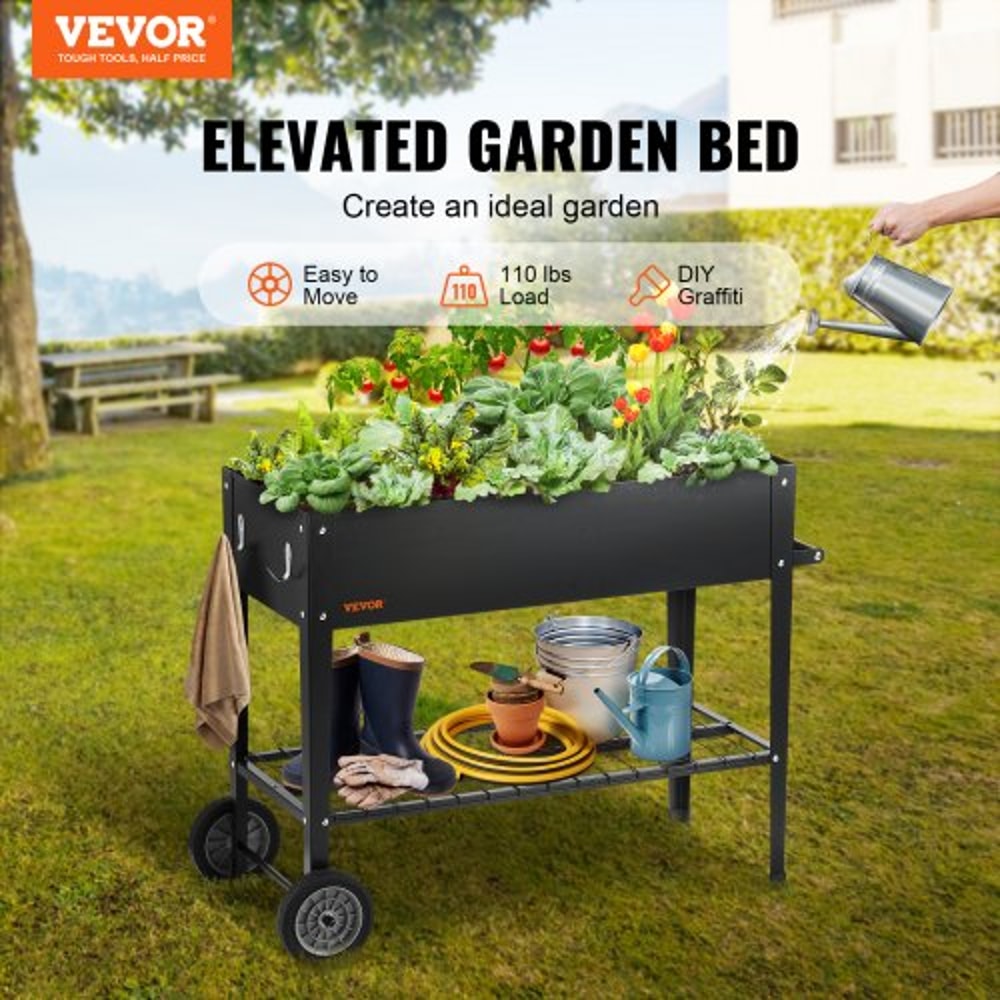 Elevated Raised Garden Bed With Wheels Galvanized Metal Planter Box For Vegetables Herbs Patio Gar 3