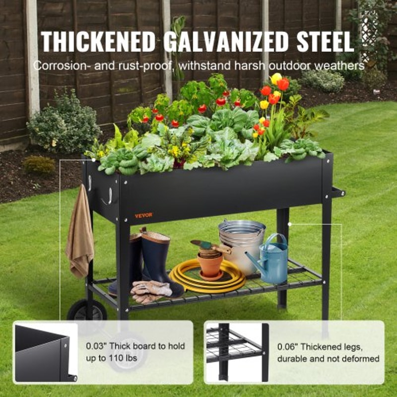 Elevated Raised Garden Bed With Wheels Galvanized Metal Planter Box For Vegetables Herbs Patio Gar 1