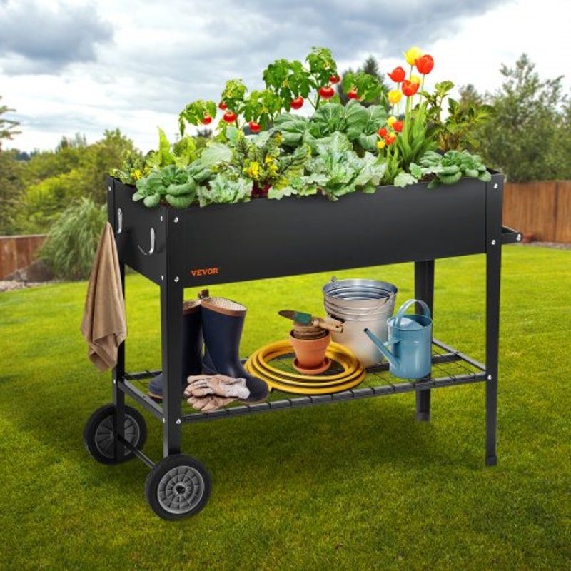 Elevated Raised Garden Bed With Wheels Galvanized Metal Planter Box For Vegetables Herbs Patio Gar 6