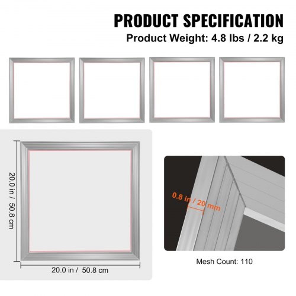 Aluminum Screen Printing Frames Kit with Mesh for T Shirt DIY Printing