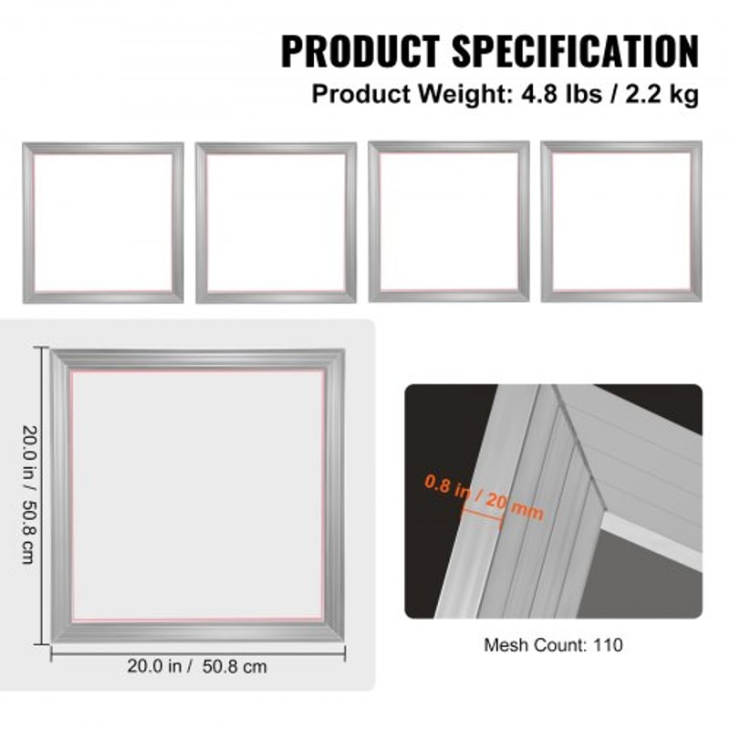 Aluminum Screen Printing Frames Kit with Mesh for T Shirt DIY Printing