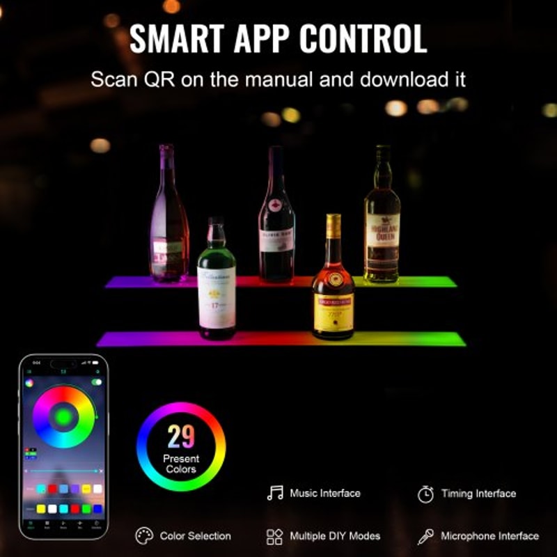 LED Liquor Bottle Display Shelf With App Control RGB Bar Light For Home And Commercial Bars 1