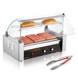 commercial hot dog roller grill with bun warmer & dual temp control, 18 capacity stainless cooker