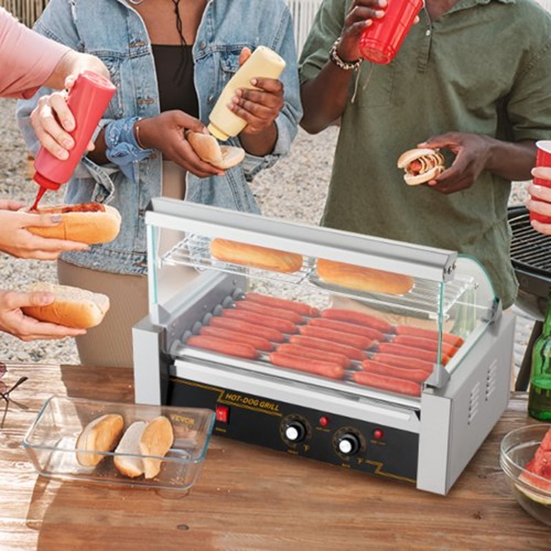Commercial Hot Dog Roller Grill With Bun Warmer Dual Temp Control 18 Capacity Stainless Cooker 6