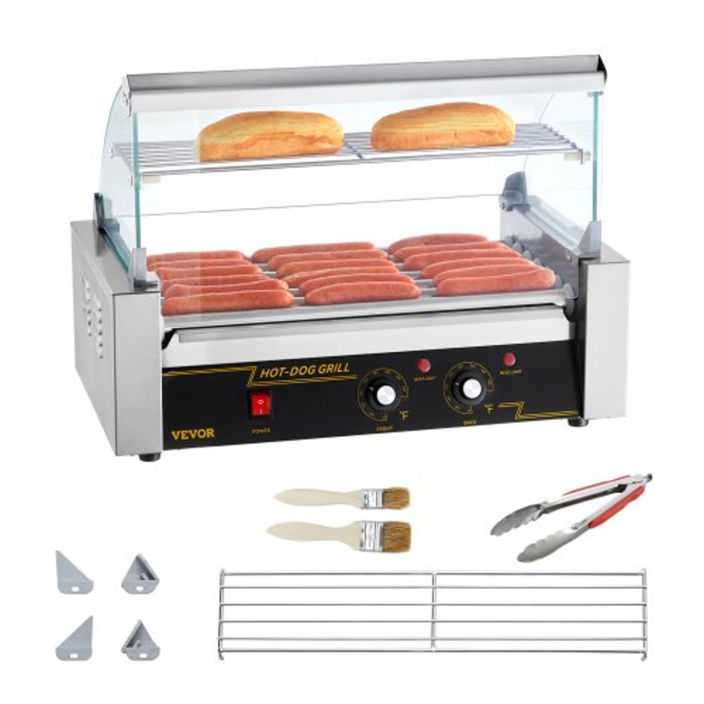 Commercial Hot Dog Roller Grill With Bun Warmer Dual Temp Control 18 Capacity Stainless Cooker 8