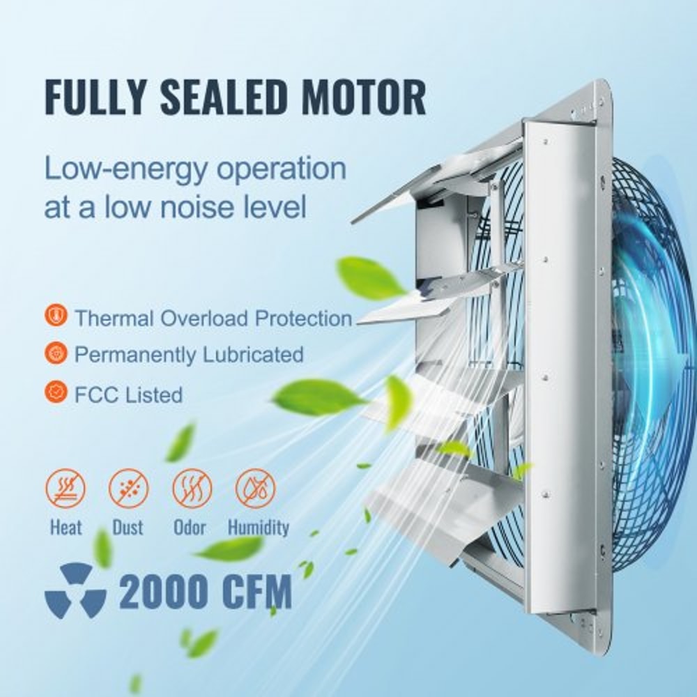 Heavy Duty Shutter Exhaust Fan CFM Wall Mount Attic Fan With Speed Controller 2