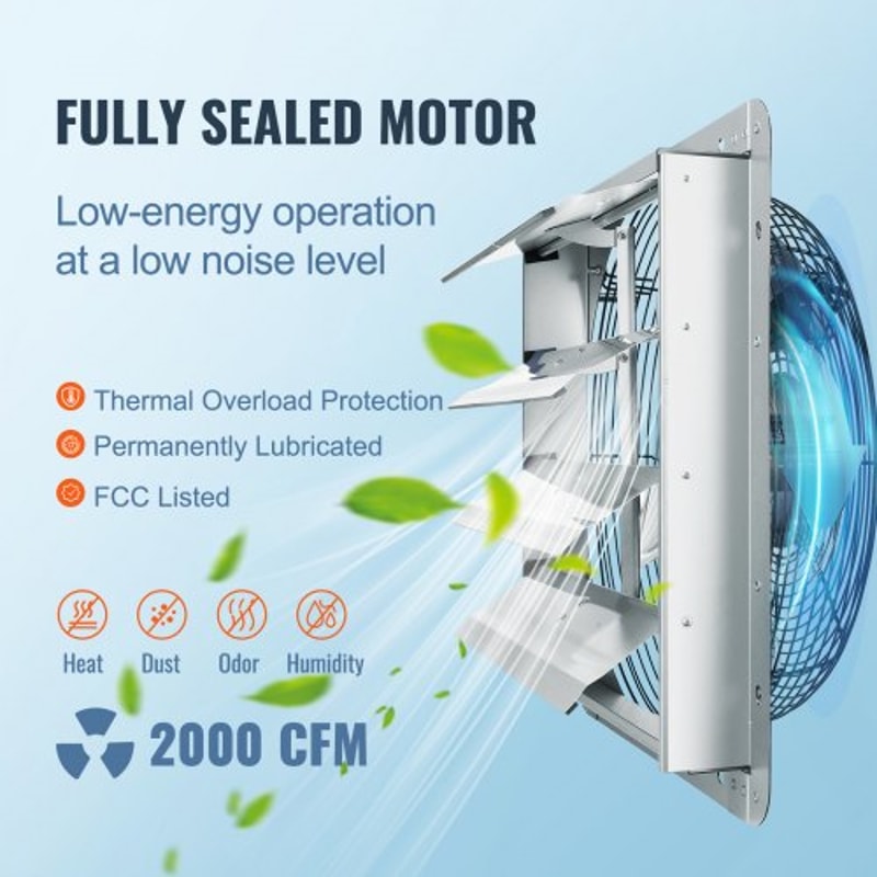Heavy Duty Shutter Exhaust Fan CFM Wall Mount Attic Fan With Speed Controller 2