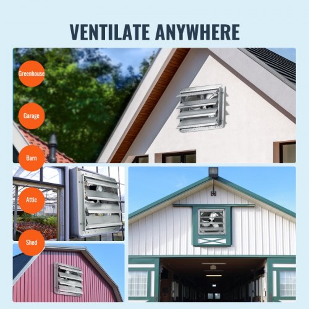 Heavy Duty Shutter Exhaust Fan CFM Wall Mount Attic Fan With Speed Controller 5
