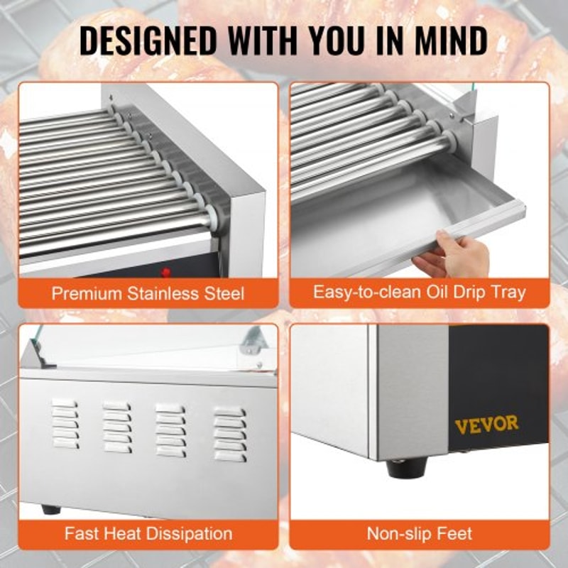 Commercial Hot Dog Roller Grill Rollers High Capacity Stainless Steel Sausage Cooker With Bun Warme 5