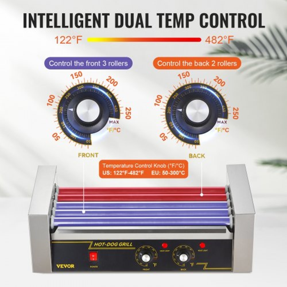 Commercial Hot Dog Roller Grill Rollers High Capacity With Bun Warmer Dual Temp Control 3