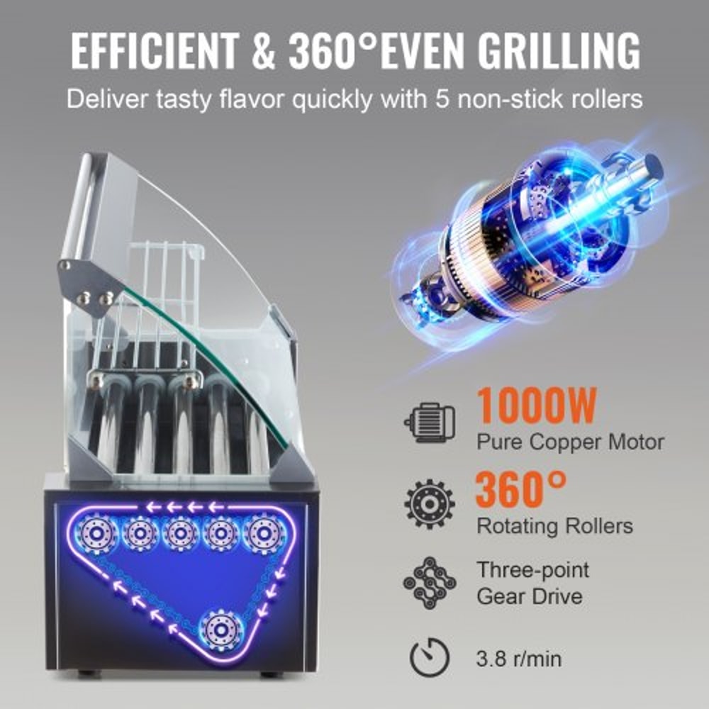 Commercial Hot Dog Roller Grill Rollers High Capacity With Bun Warmer Dual Temp Control 4