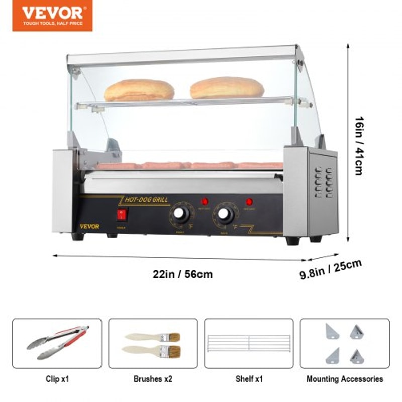 Commercial Hot Dog Roller Grill Rollers High Capacity With Bun Warmer Dual Temp Control 7