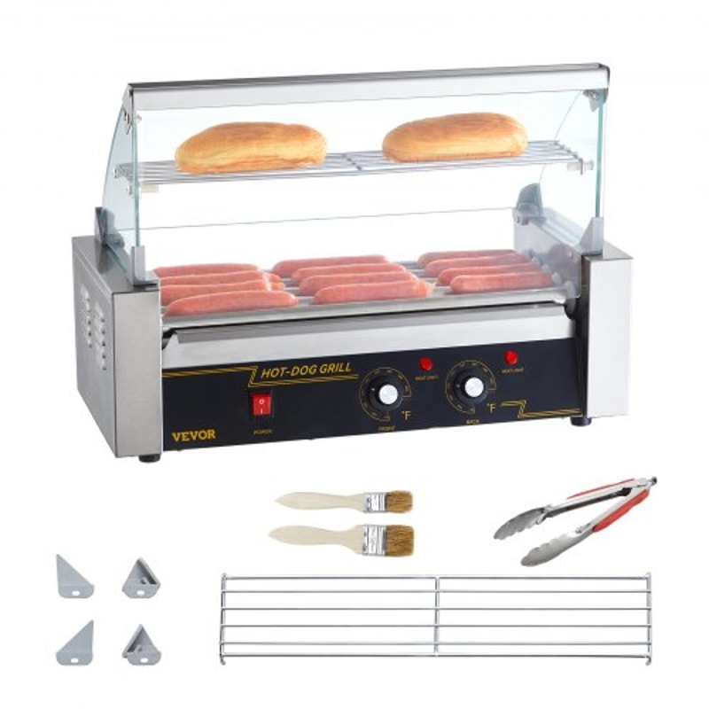 Commercial Hot Dog Roller Grill Rollers High Capacity With Bun Warmer Dual Temp Control 8