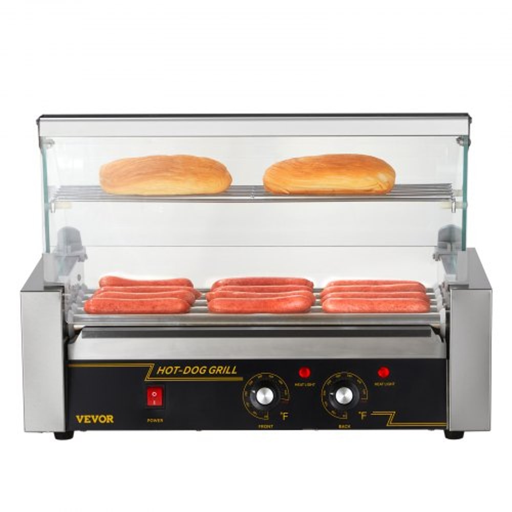 Commercial Hot Dog Roller Grill Rollers High Capacity With Bun Warmer Dual Temp Control 9
