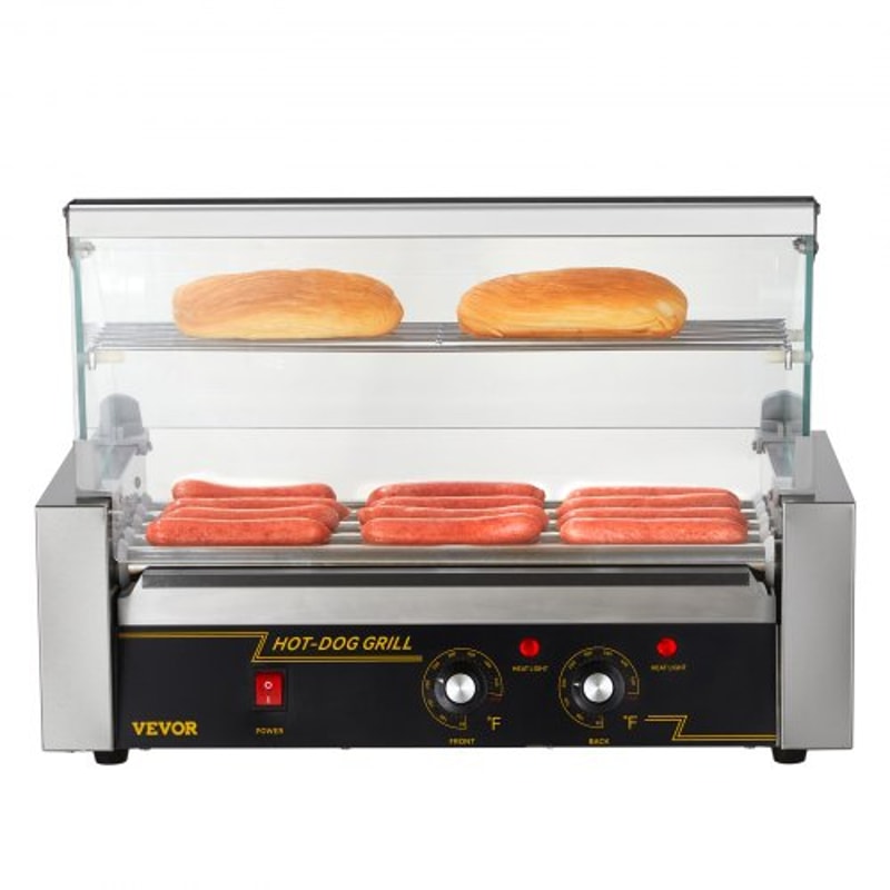 Commercial Hot Dog Roller Grill Rollers High Capacity With Bun Warmer Dual Temp Control 9