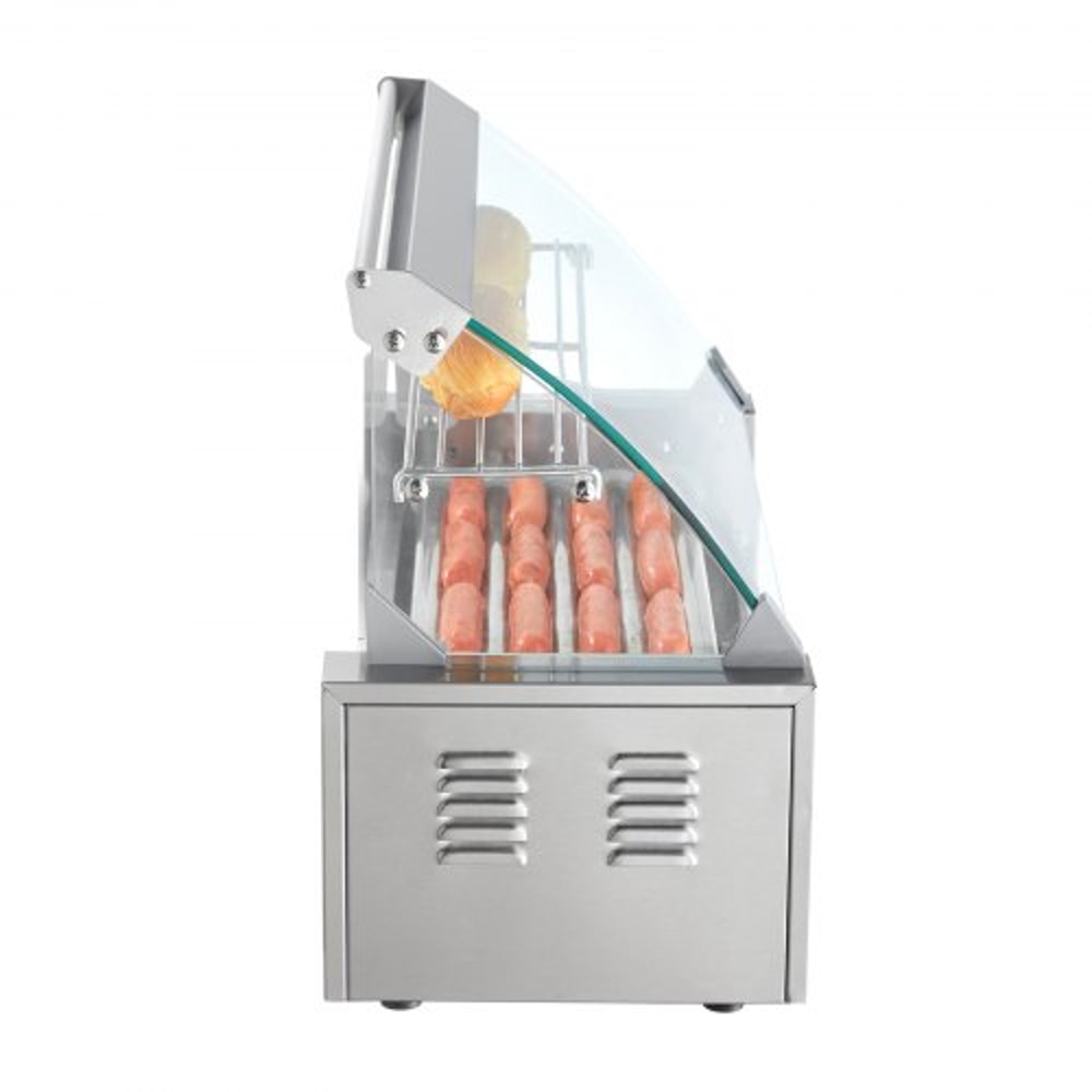 Commercial Hot Dog Roller Grill Rollers High Capacity With Bun Warmer Dual Temp Control 10