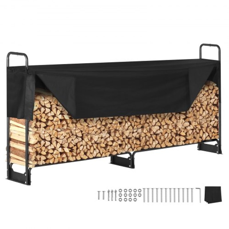 Heavy Duty Outdoor Firewood Rack With Cover Waterproof Log Storage Holder For Patio And Fireplace 0