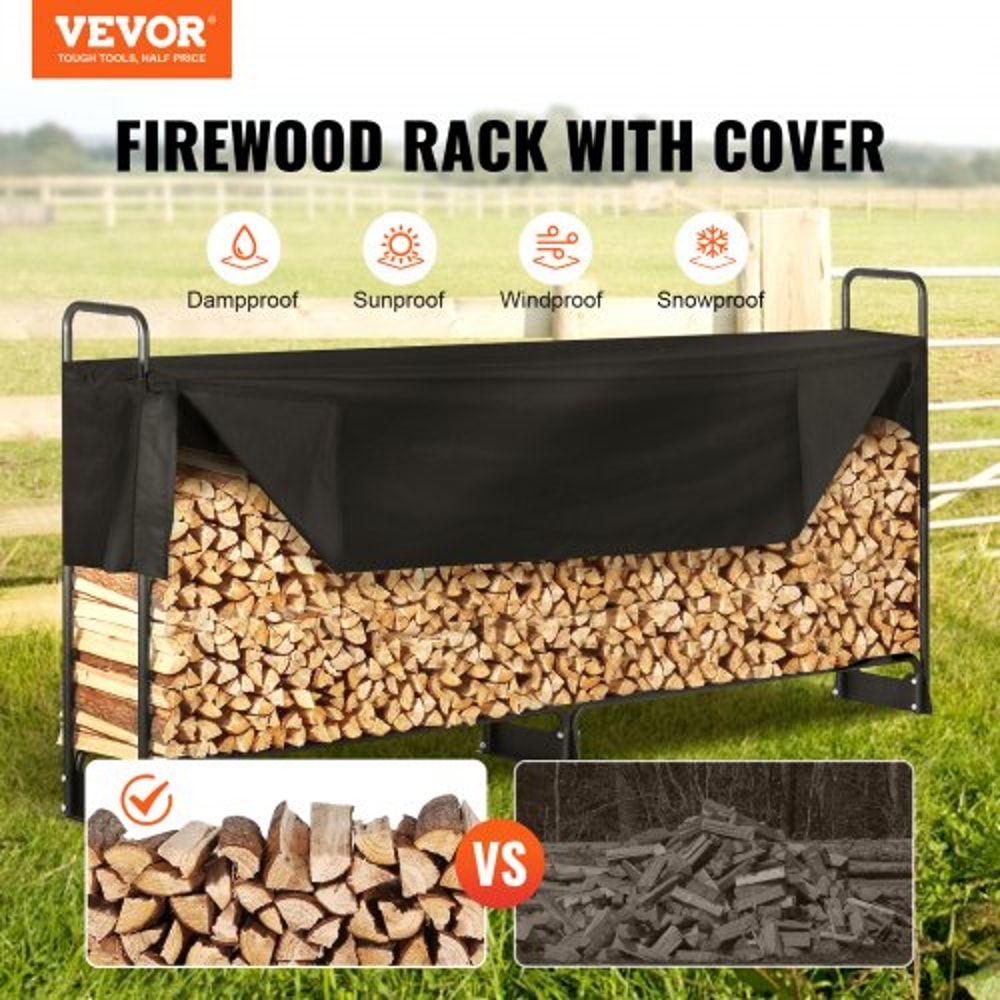 Heavy Duty Outdoor Firewood Rack With Cover Waterproof Log Storage Holder For Patio And Fireplace 4