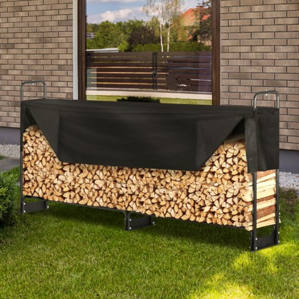 Heavy Duty Outdoor Firewood Rack With Cover Waterproof Log Storage Holder For Patio And Fireplace 5