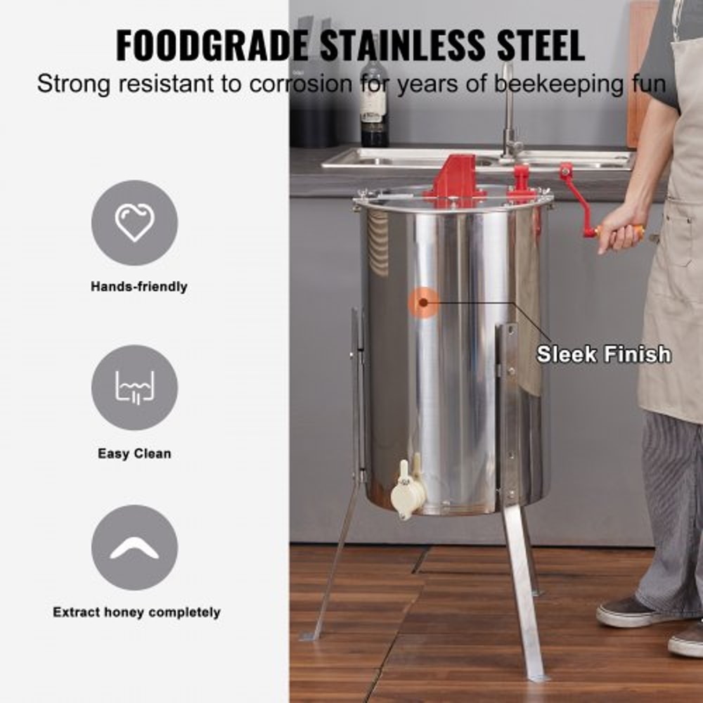 Stainless Steel Manual Honey Extractor Frame Honey Spinner With Adjustable Stand 2