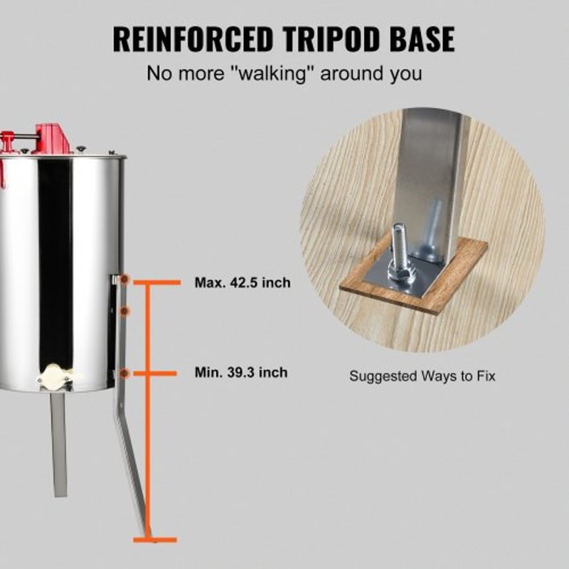 Stainless Steel Manual Honey Extractor Frame Honey Spinner With Adjustable Stand 3