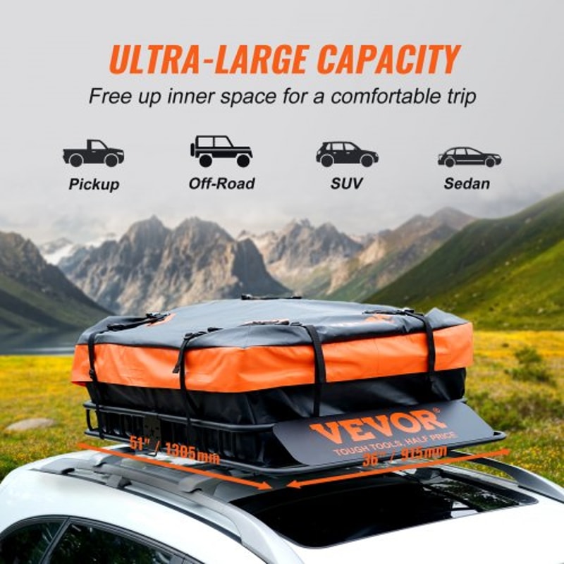 HeavyDuty Roof Rack Cargo Basket With Waterproof Bag High Lb Capacity Rooftop Carrier For SUVs Tru 3