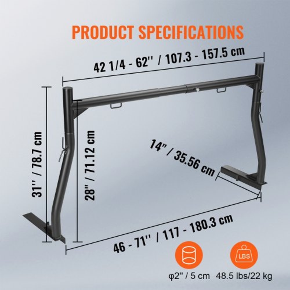 Heavy Duty Truck Ladder Rack High lbs Extendable Steel Truck Bed Rack with No-Drill Mount