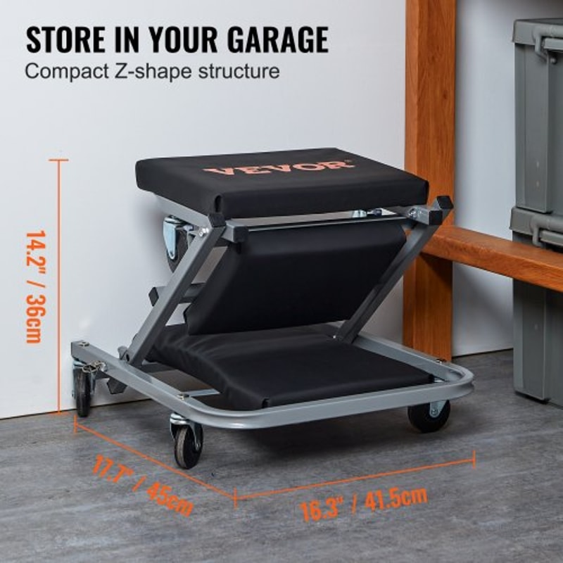 Rolling Mechanic Creeper Seat Heavy Duty Garage Stool High Lbs Capacity 4