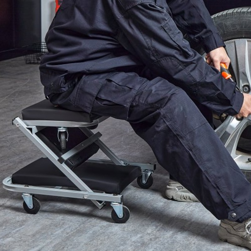 Rolling Mechanic Creeper Seat Heavy Duty Garage Stool High Lbs Capacity 6