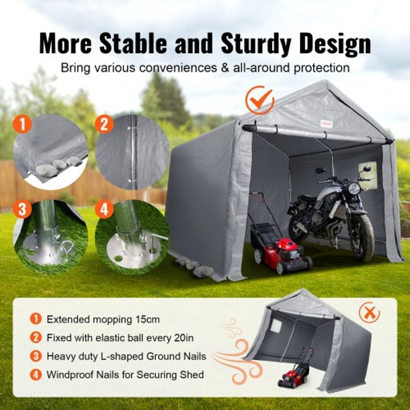 Portable Storage Shed Heavy Duty Outdoor Storage Shelter With RollUp Door Vent Windows 3