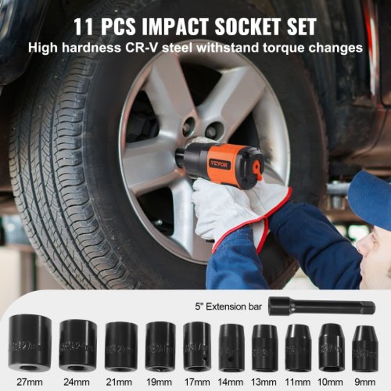 Heavy Duty Air Impact Wrench Drive High Torque Kit With Socket Set 5