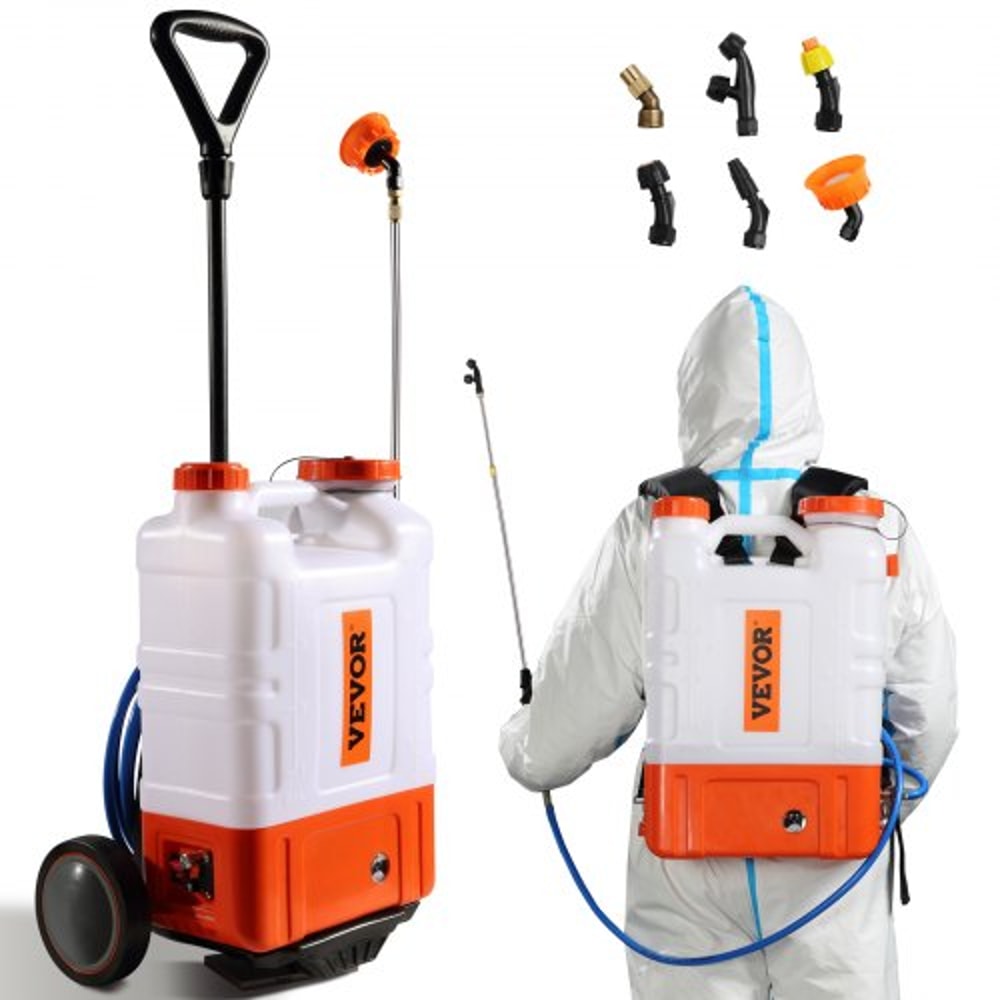 Battery Powered Backpack Sprayer With Cart Adjustable Pressure PSI Nozzles Dual Wands 0