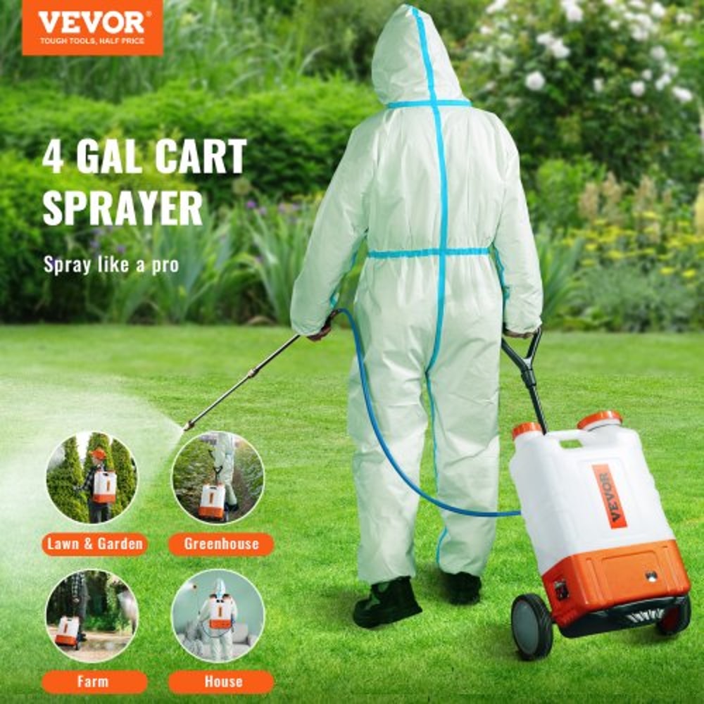 Battery Powered Backpack Sprayer With Cart Adjustable Pressure PSI Nozzles Dual Wands 1