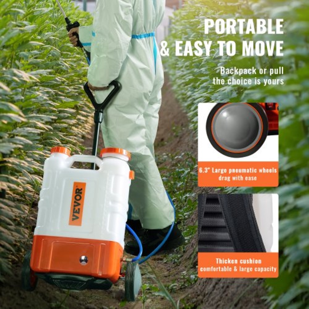 Battery Powered Backpack Sprayer With Cart Adjustable Pressure PSI Nozzles Dual Wands 4