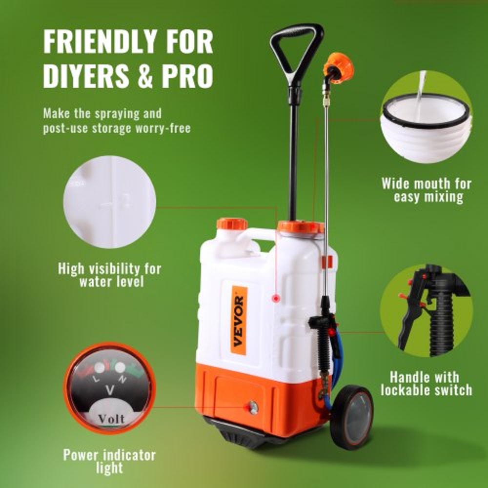 Battery Powered Backpack Sprayer With Cart Adjustable Pressure PSI Nozzles Dual Wands 5