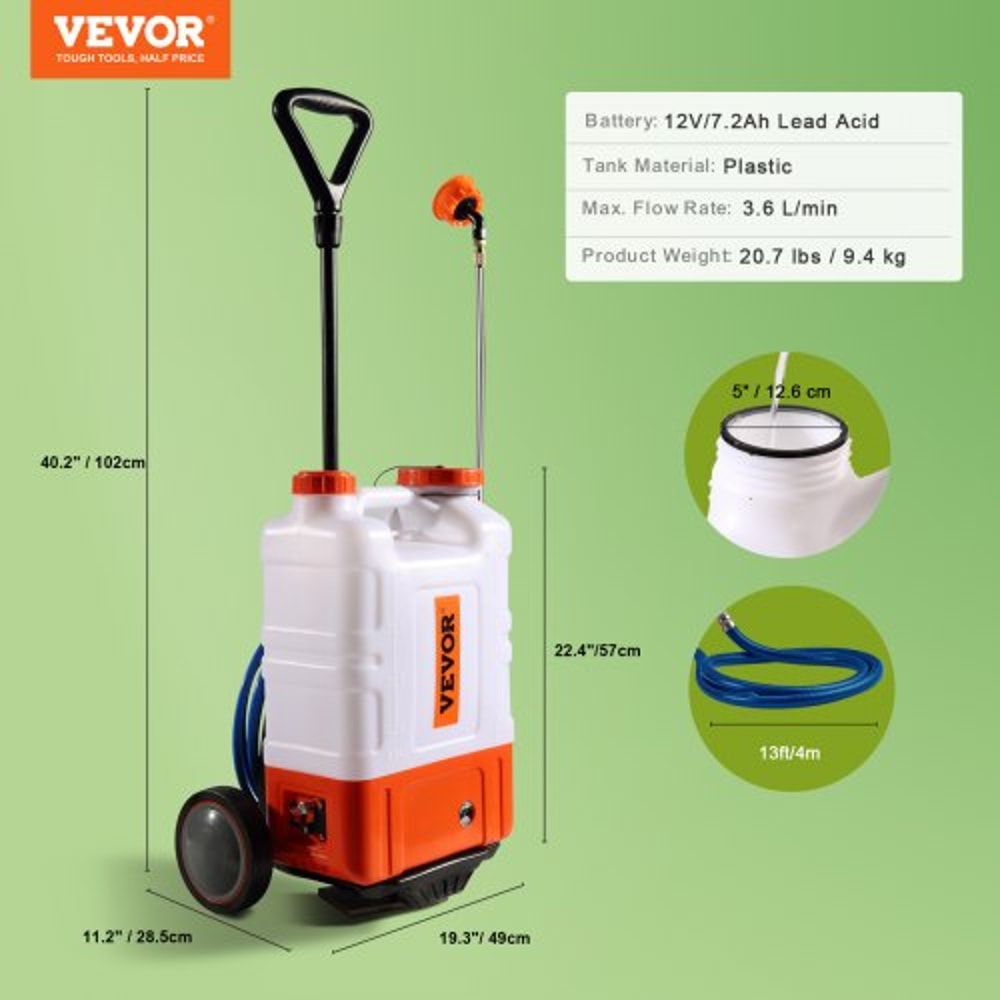 Battery Powered Backpack Sprayer With Cart Adjustable Pressure PSI Nozzles Dual Wands 6