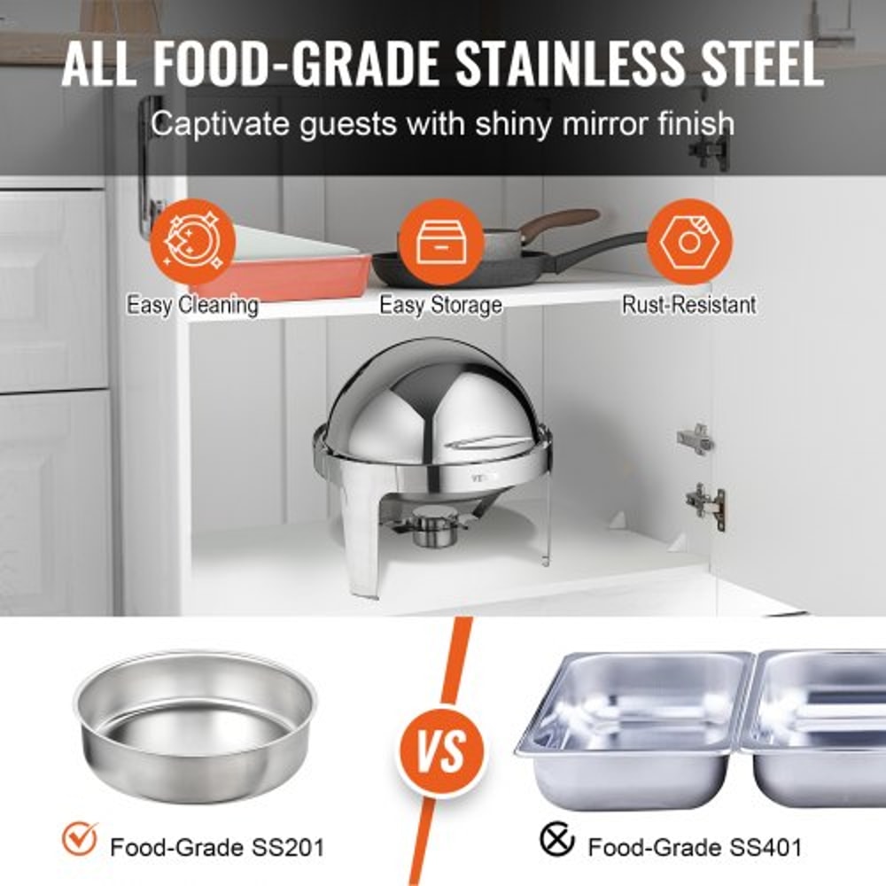 Roll Top Chafing Dish Set Stainless Steel Buffet Food Warmer With Lid 2