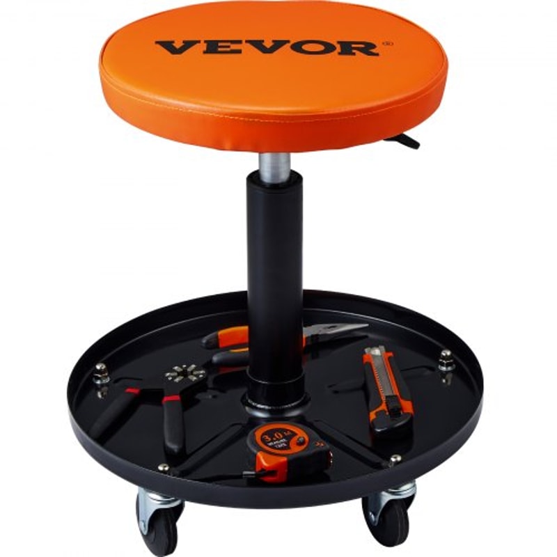 Adjustable Rolling Mechanic Stool With Tool Tray High Lb Capacity Garage Creeper Seat 0