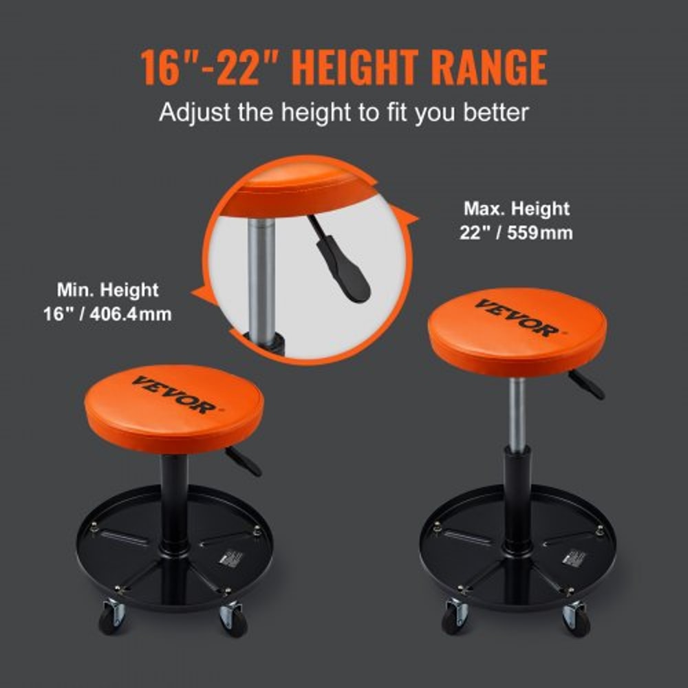 Adjustable Rolling Mechanic Stool With Tool Tray High Lb Capacity Garage Creeper Seat 2
