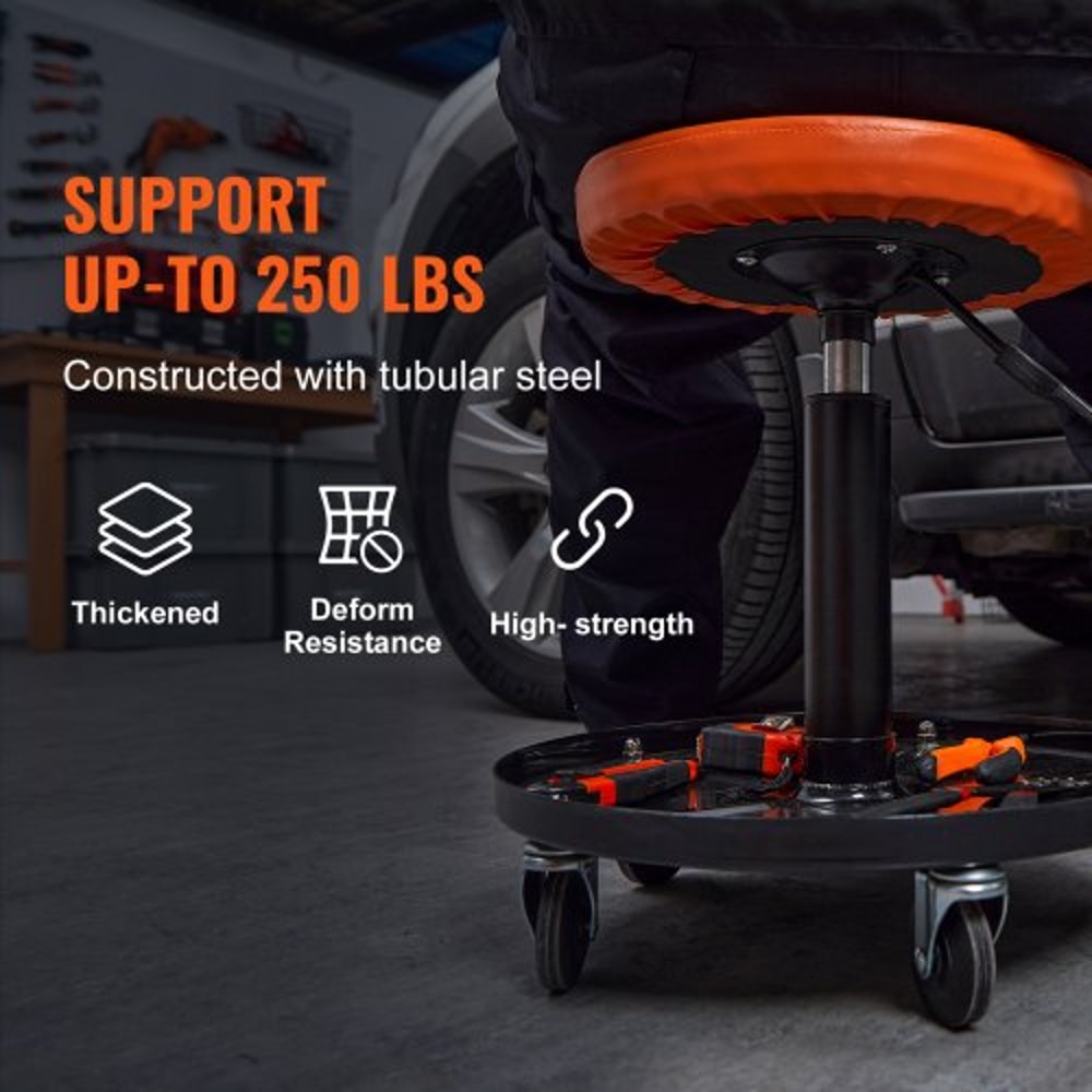 Adjustable Rolling Mechanic Stool With Tool Tray High Lb Capacity Garage Creeper Seat 4