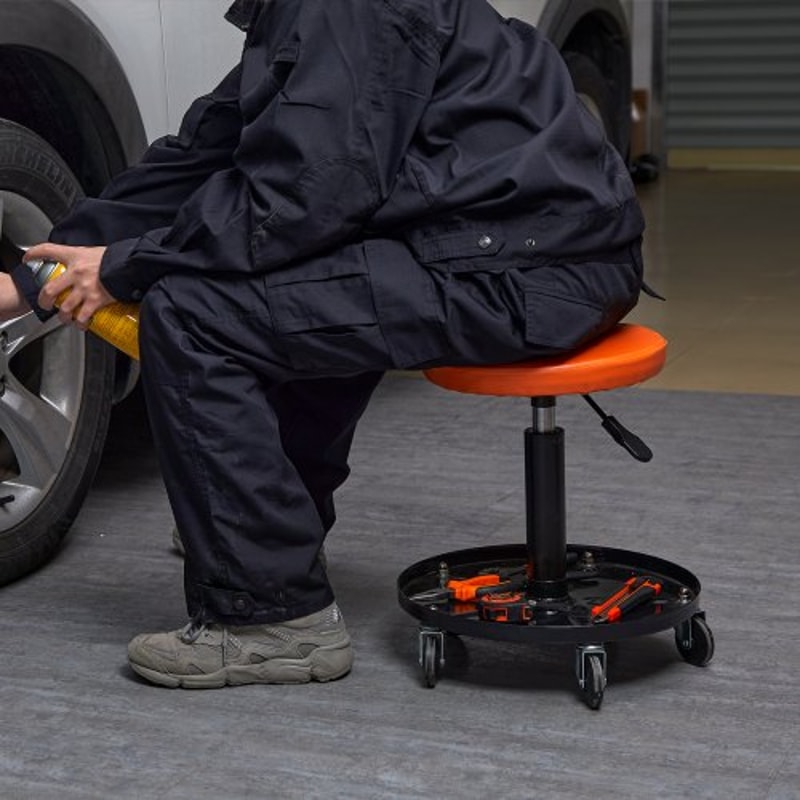 Adjustable Rolling Mechanic Stool With Tool Tray High Lb Capacity Garage Creeper Seat 7