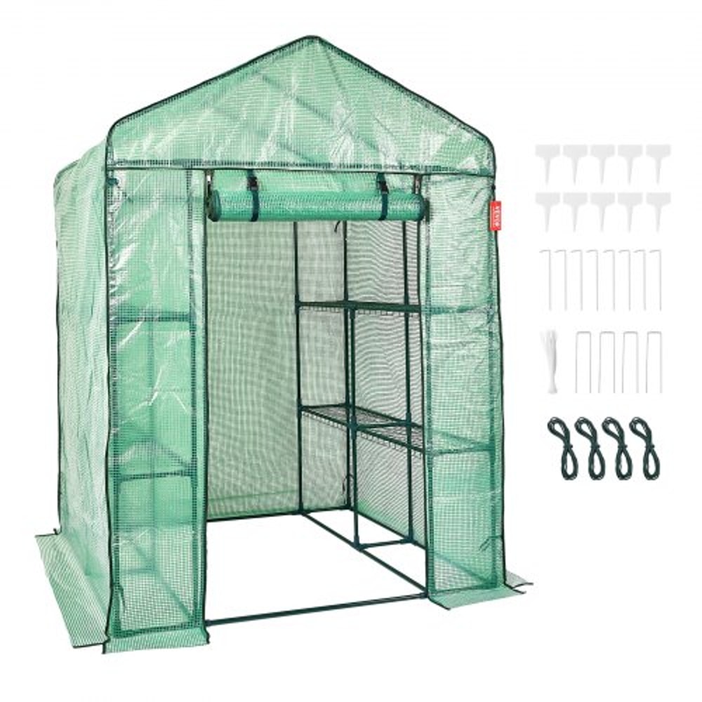 WalkIn Greenhouse With Shelves Portable Outdoor Plant House With Steel Frame PE Cover 0