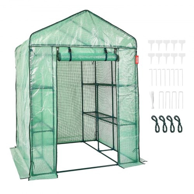 WalkIn Greenhouse With Shelves Portable Outdoor Plant House With Steel Frame PE Cover 0