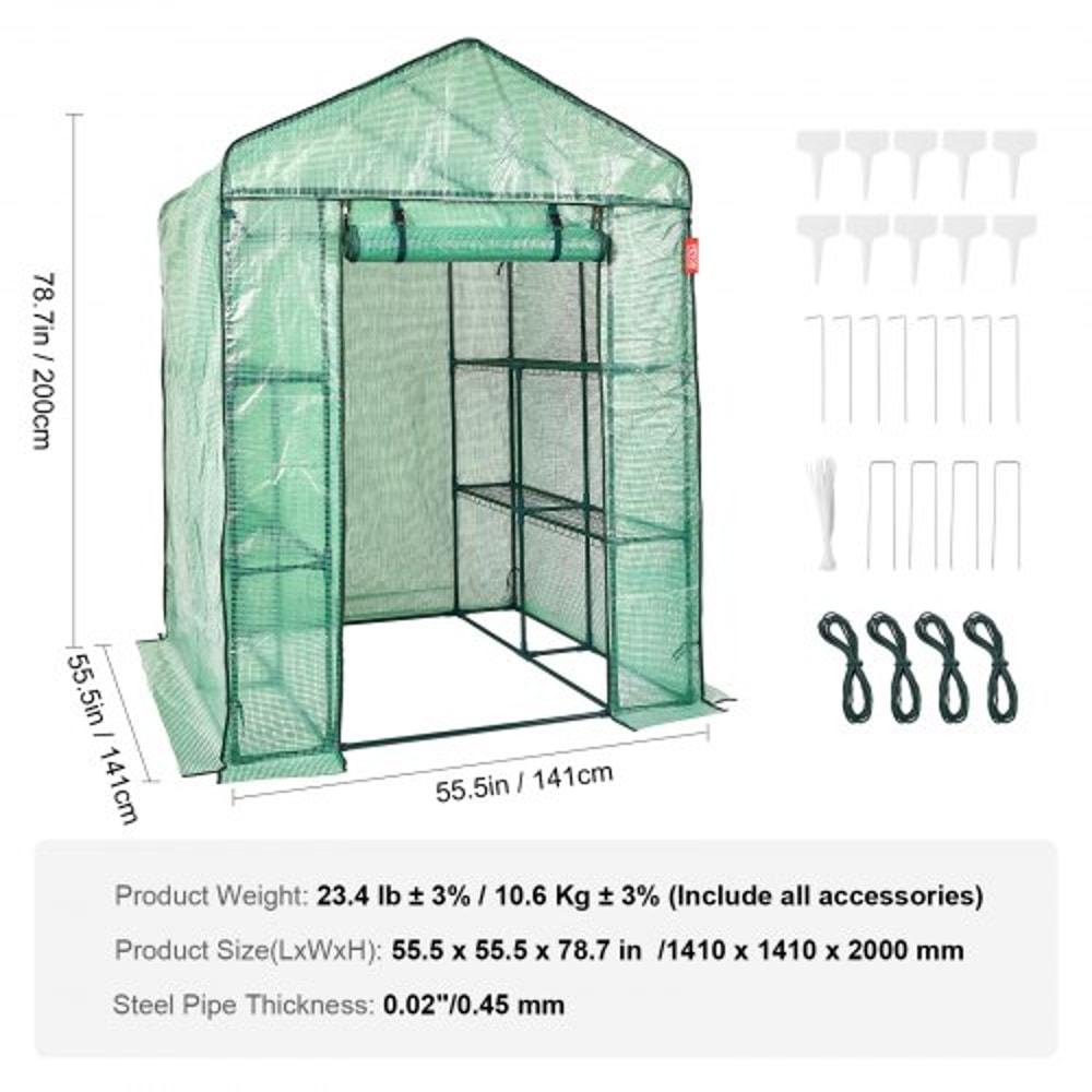 WalkIn Greenhouse With Shelves Portable Outdoor Plant House With Steel Frame PE Cover 7